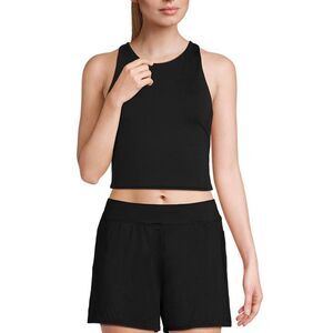 Land's End Plus Racer Back High Neck Tankini shelf bra removable cups black Var